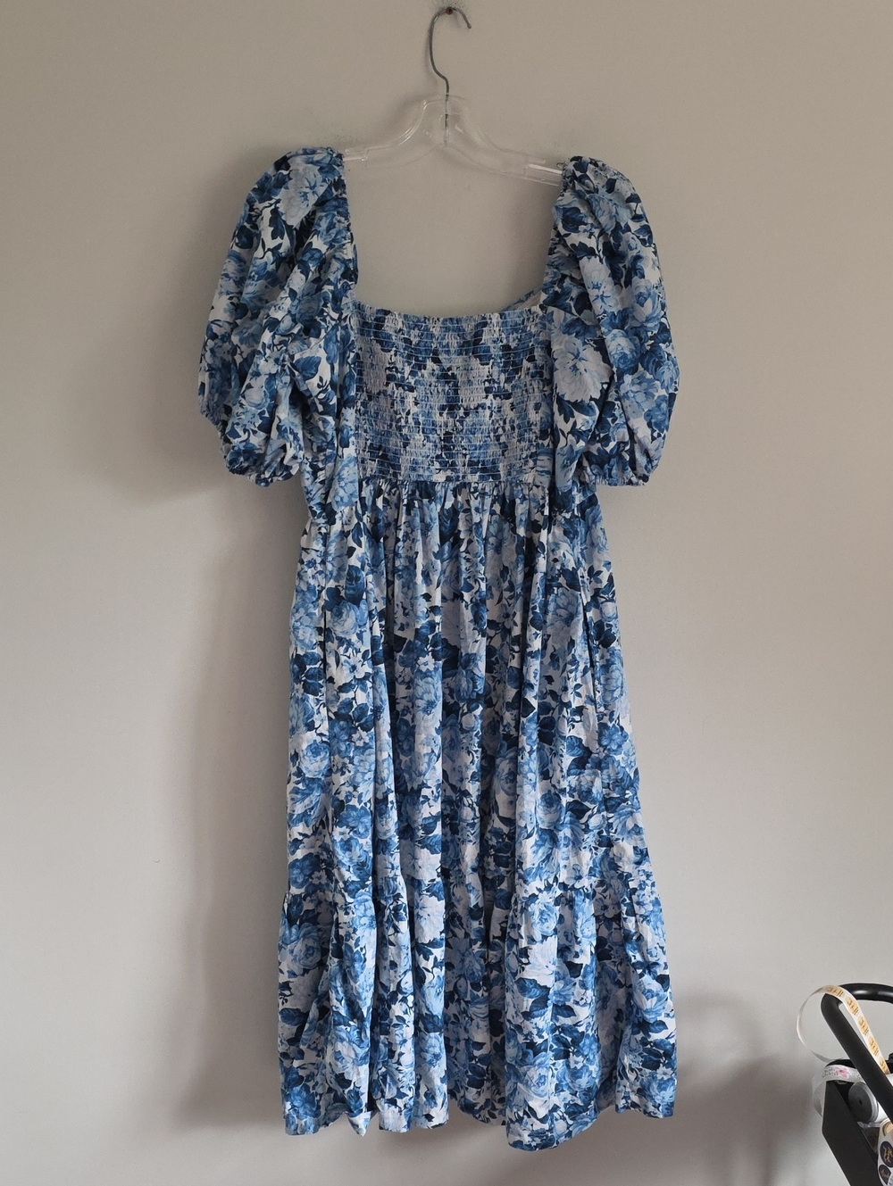 ABERCROMBIE & FITCH | Emerson Poplin Puff Sleeve Midi Dress Blue Floral Sz XLP - Picture 7 of 9